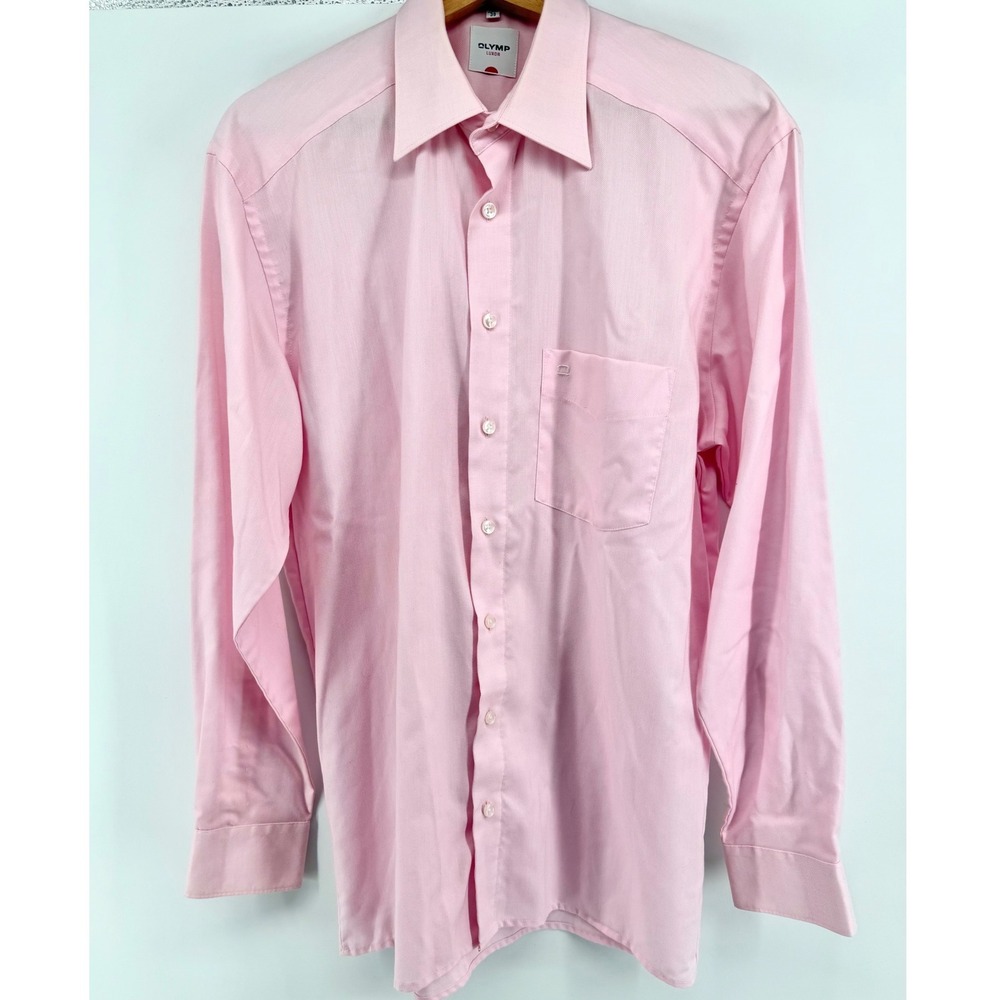 Olymp Luxor Mens Pink Cotton Long Sleeve Button Up Dress Shirt 15.5 39